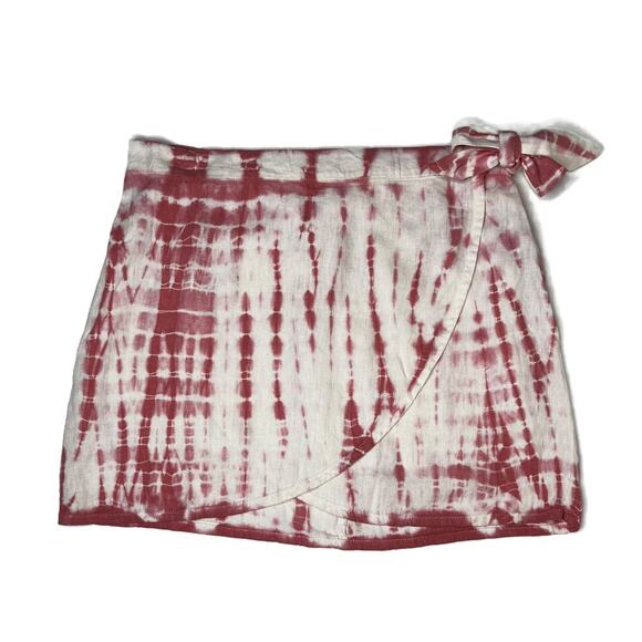 NEW Free People Ann Reed Tie-Dye Wrap Mini Skirt Pink/White Linen size 8 - Picture 9 of 14